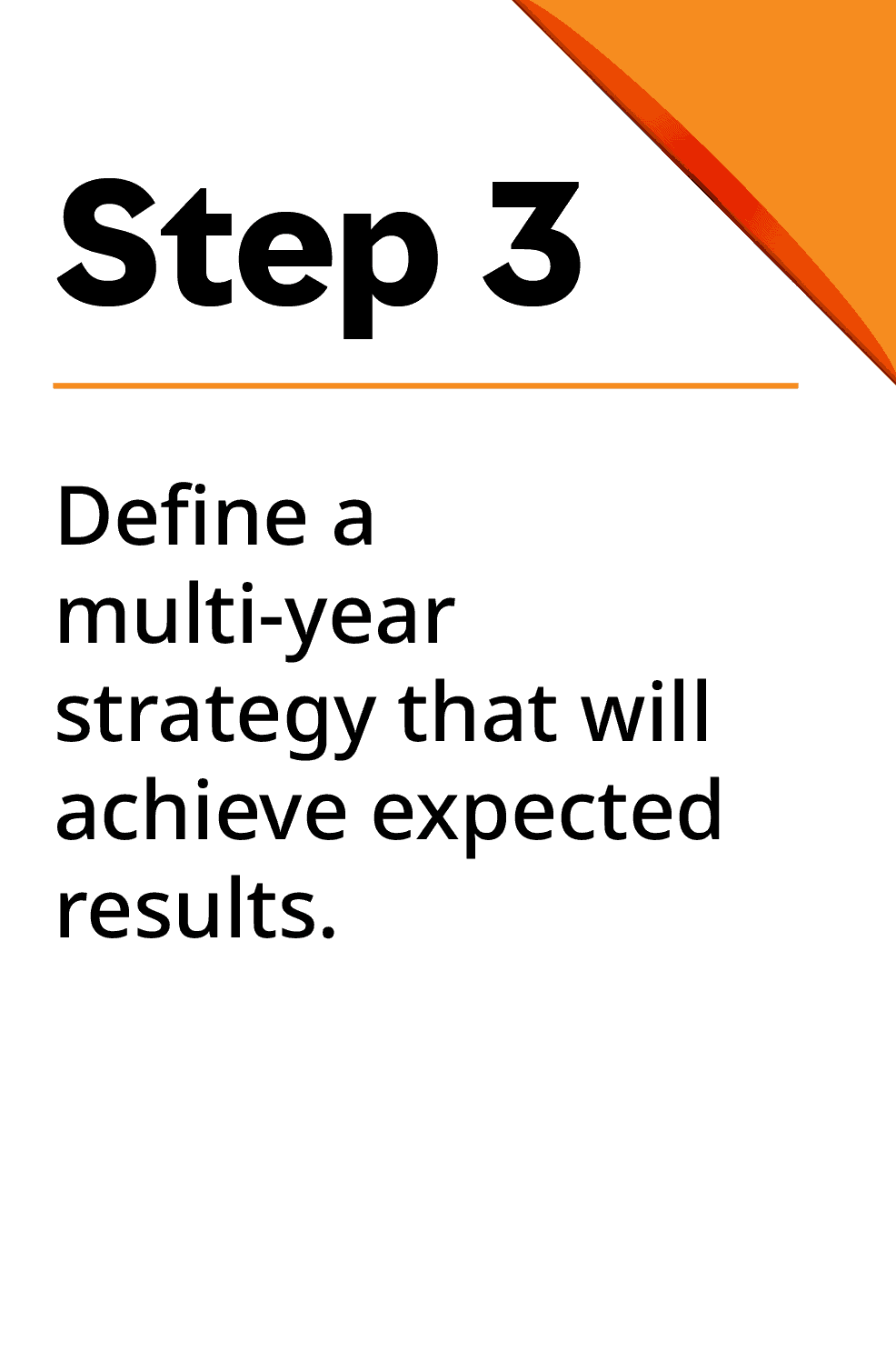 Graphic of Step 3 of our process. Step 3 Define a multi-year strategy that will achieve expected results.